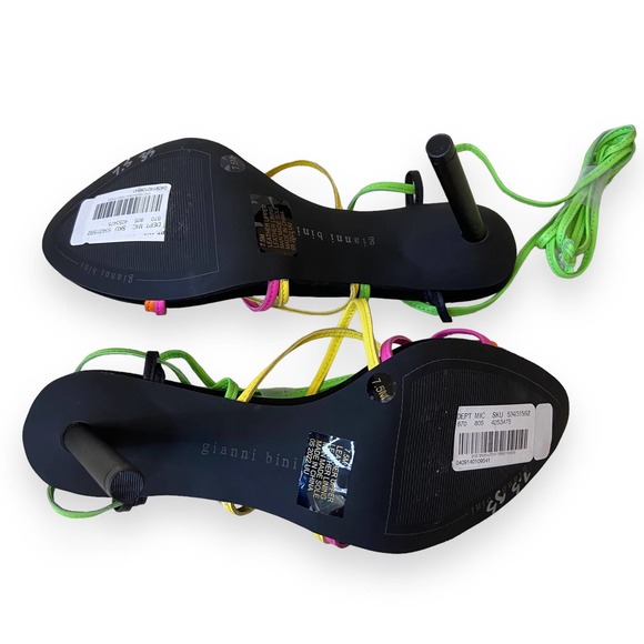 Gianni Bini Multicolor Strappy Heels green neon yellow pink black sexy tropical - Picture 10 of 10